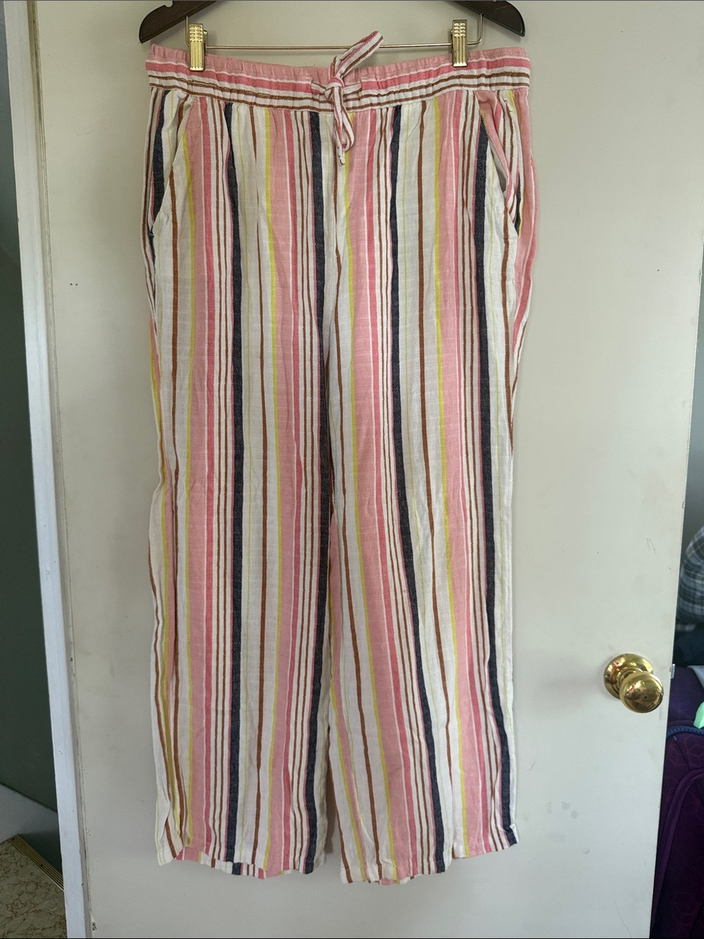 Old Navy Women’s Pink Multi-Stripe Linen Casual Pants Sz L EUC
